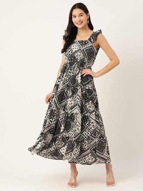 deewa black & white printed fit & flare dress