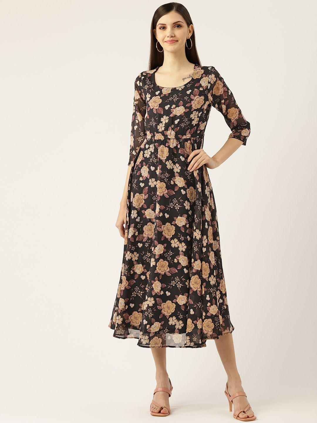 deewa black floral georgette maxi dress