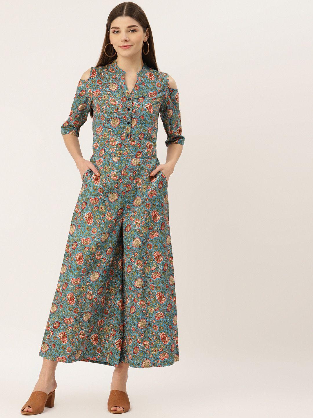 deewa blue & red floral printed jumpsuit