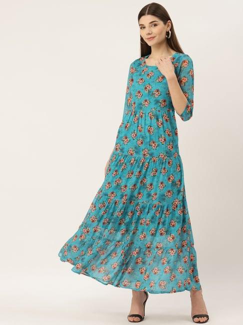 deewa blue floral print gown