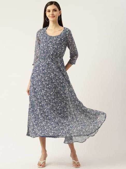 deewa blue floral print midi dress