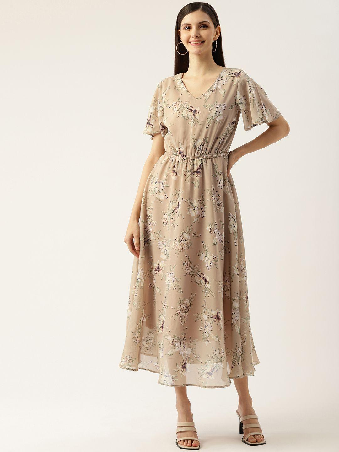 deewa cream-coloured floral georgette maxi dress