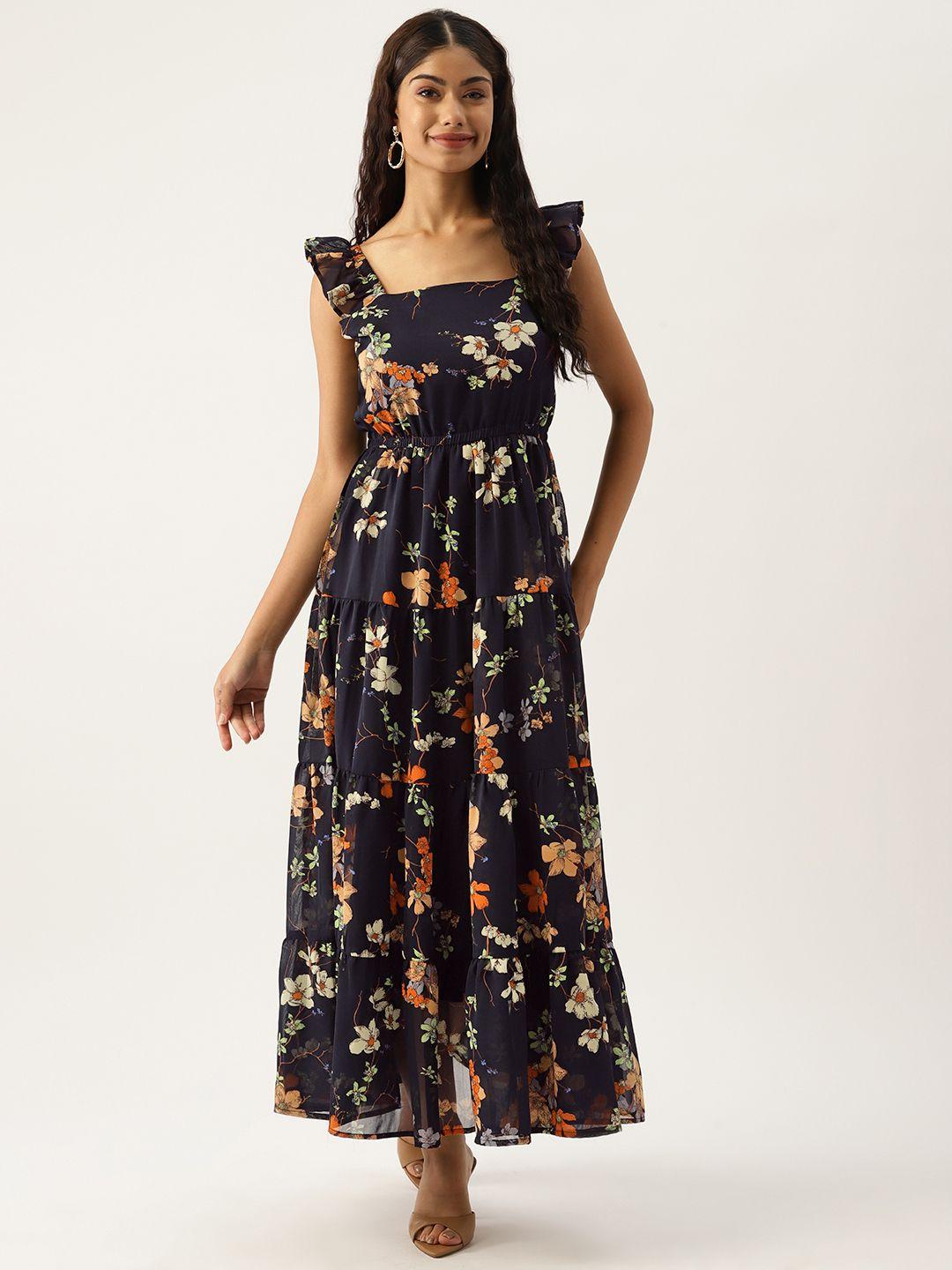 deewa floral print georgette a-line maxi dress