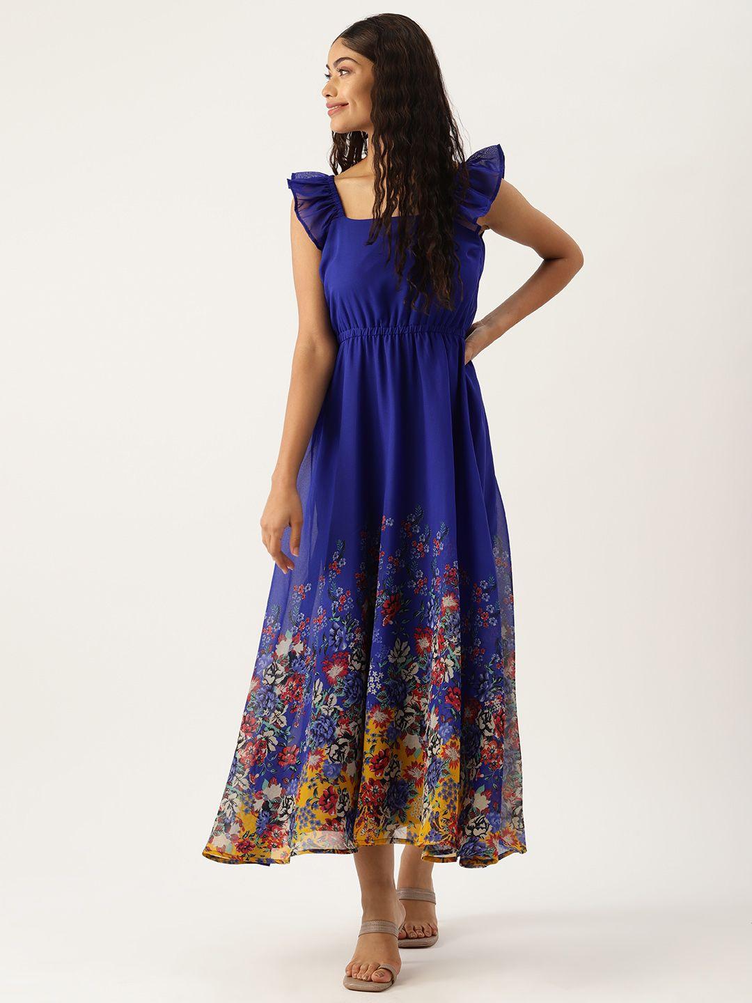 deewa floral print georgette fit & flare maxi dress
