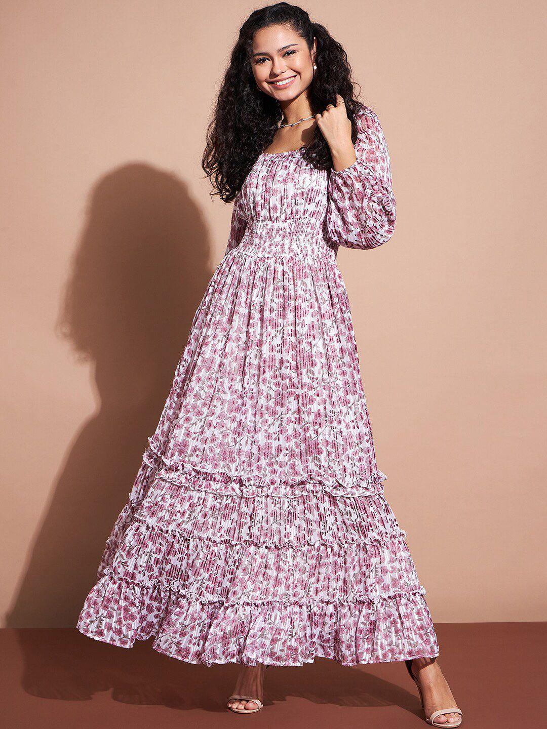 deewa floral print smocked georgette maxi dress