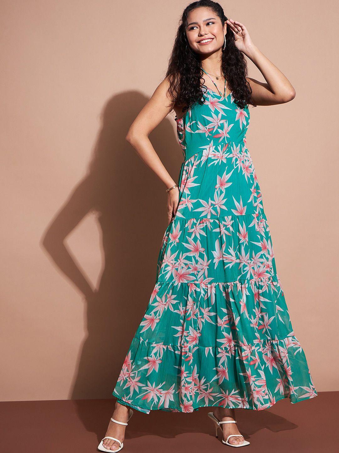 deewa floral printed shoulder straps maxi dress