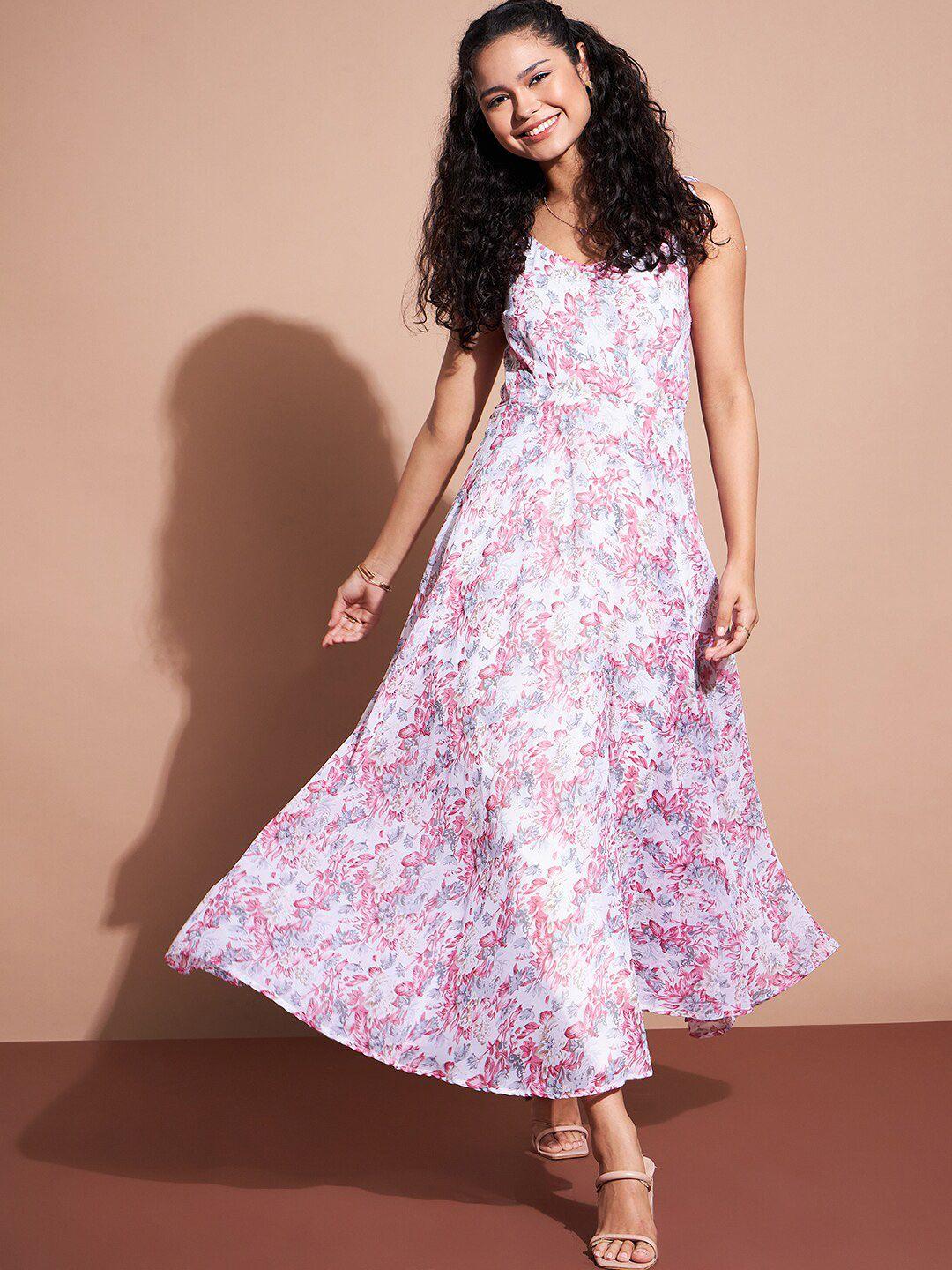 deewa floral printed sleeveless georgette a-line dress