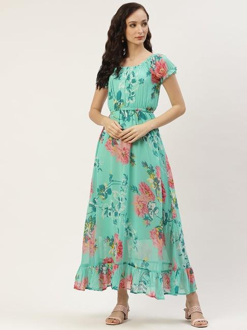 deewa green floral print gown