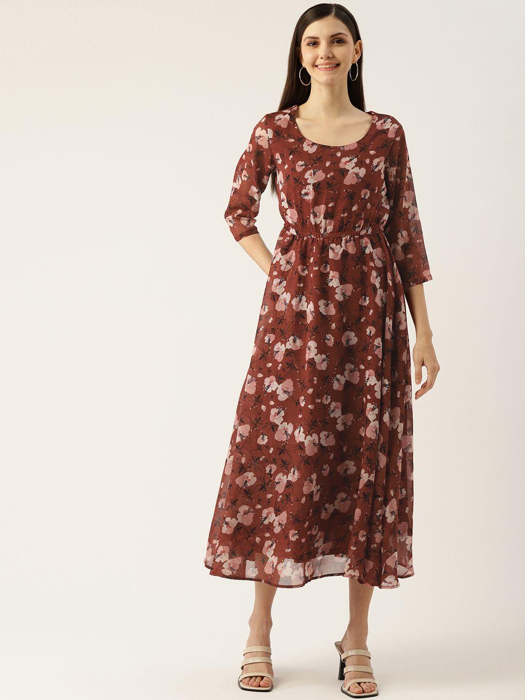 deewa maroon floral georgette maxi dress