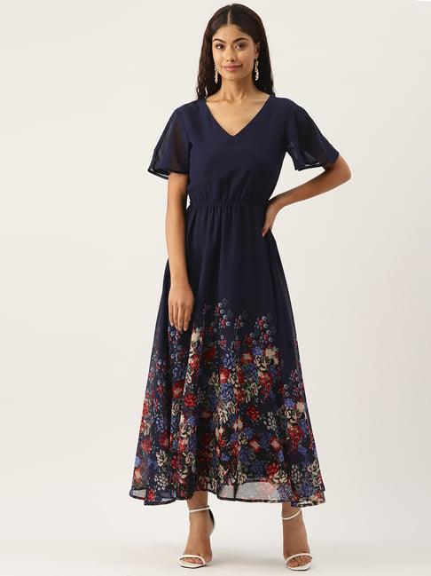 deewa navy floral print gown