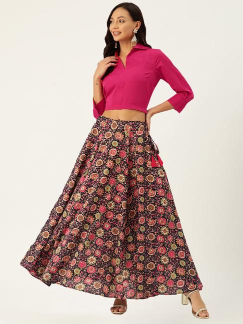 deewa pink & black top skirt set