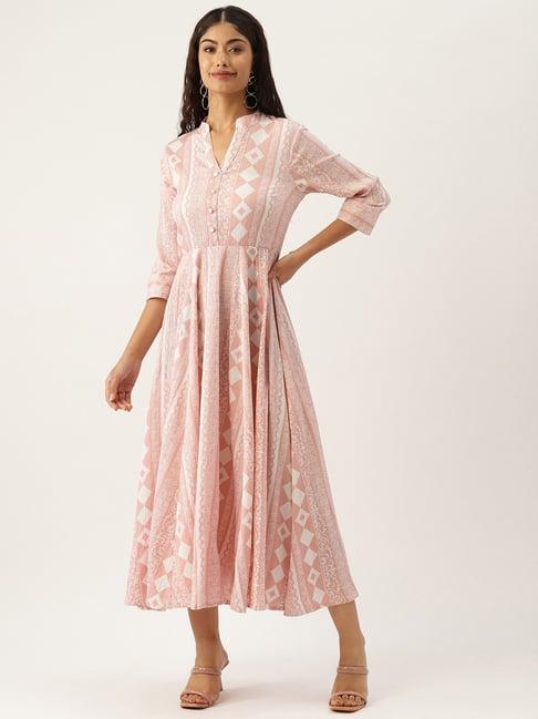 deewa pink & white printed midi dress