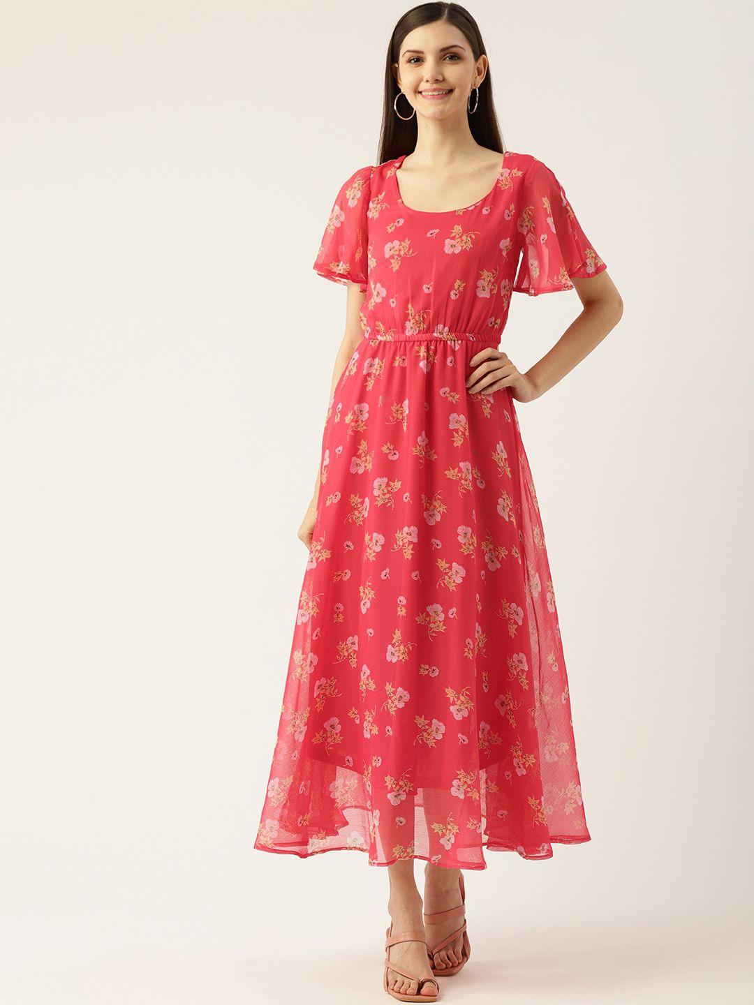 deewa pink floral chiffon maxi dress