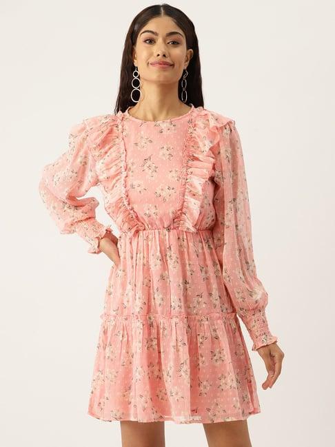 deewa pink floral print fit & flare dress