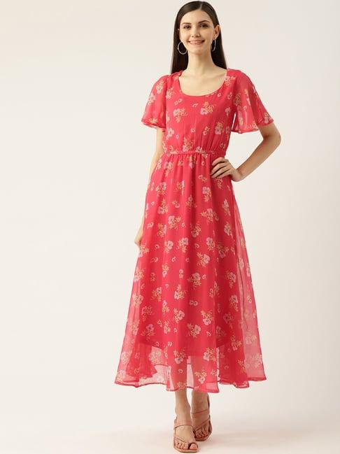 deewa pink floral print midi dress