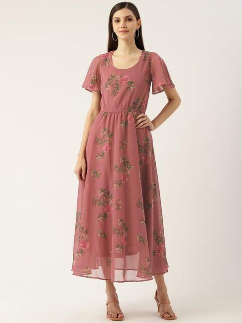 deewa pink floral print midi dress