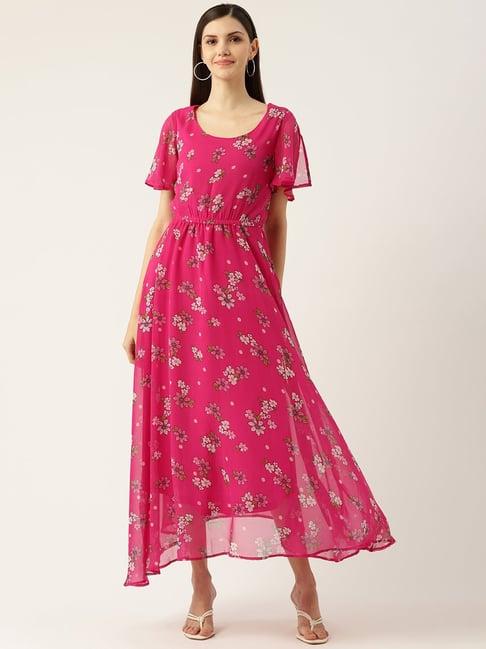 deewa pink floral print midi dress