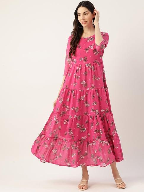 deewa pink floral print midi dress