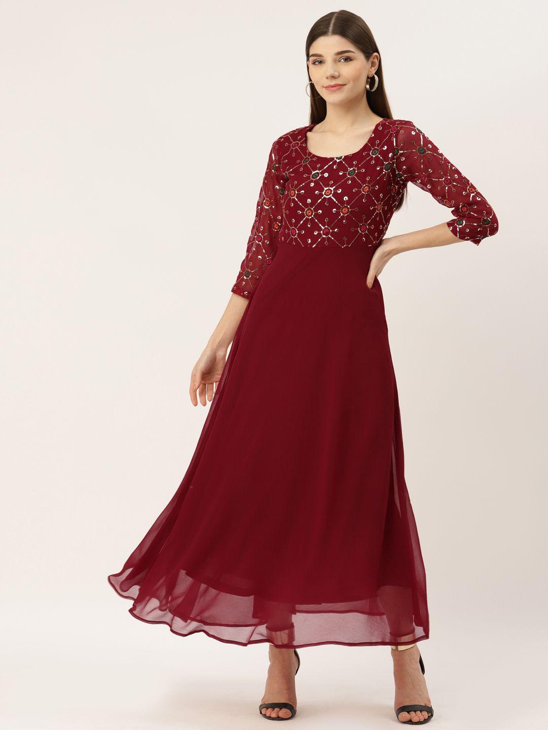 deewa red embellished georgette maxi dress