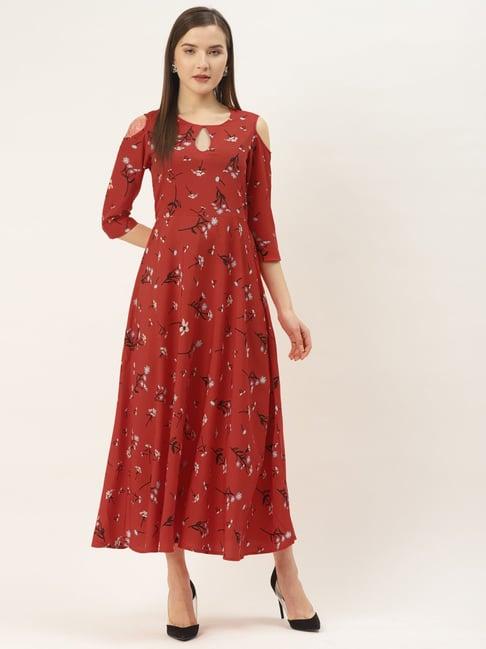 deewa red floral print midi dress