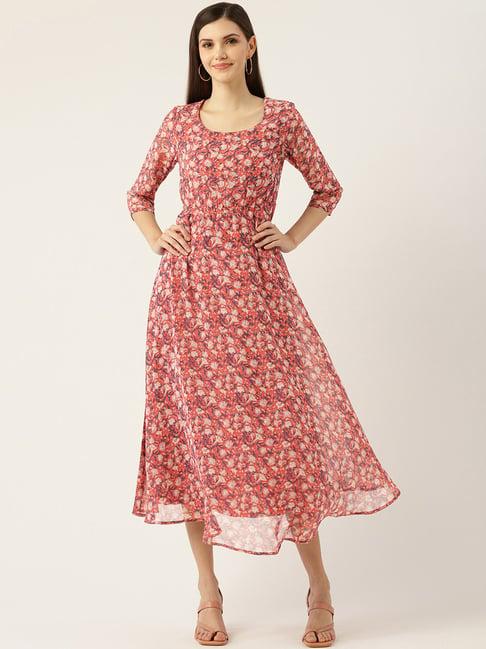 deewa red floral print midi dress