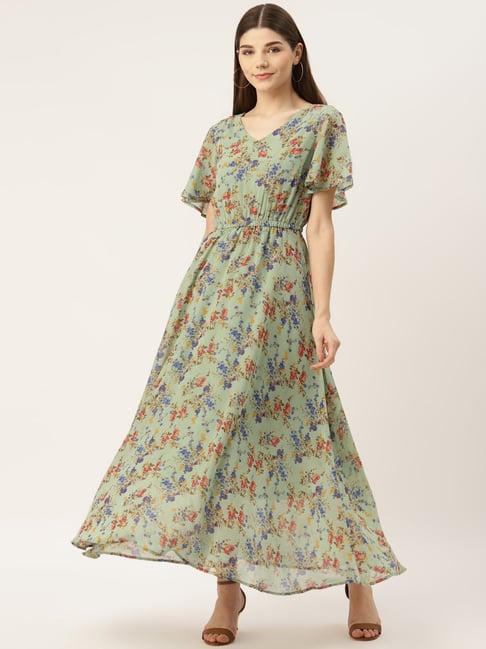 deewa sea green floral print gown