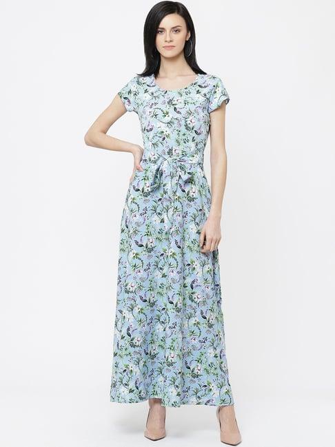 deewa sky blue floral print gown