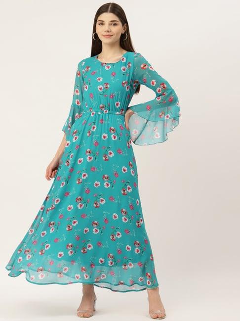 deewa turquoise floral print gown