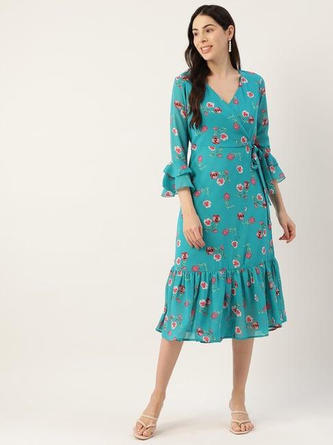 deewa turquoise floral print midi dress