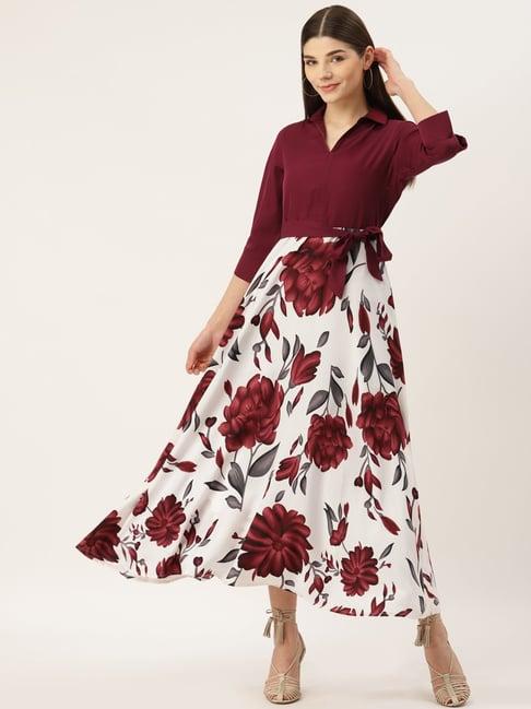 deewa wine & white floral print gown