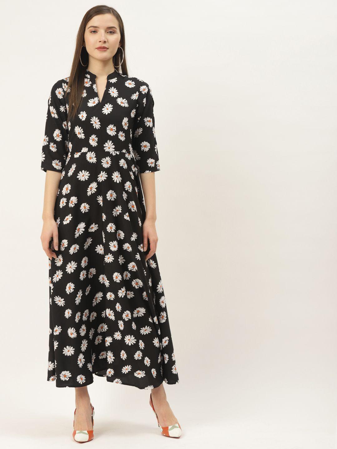 deewa women black & white floral print maxi dress