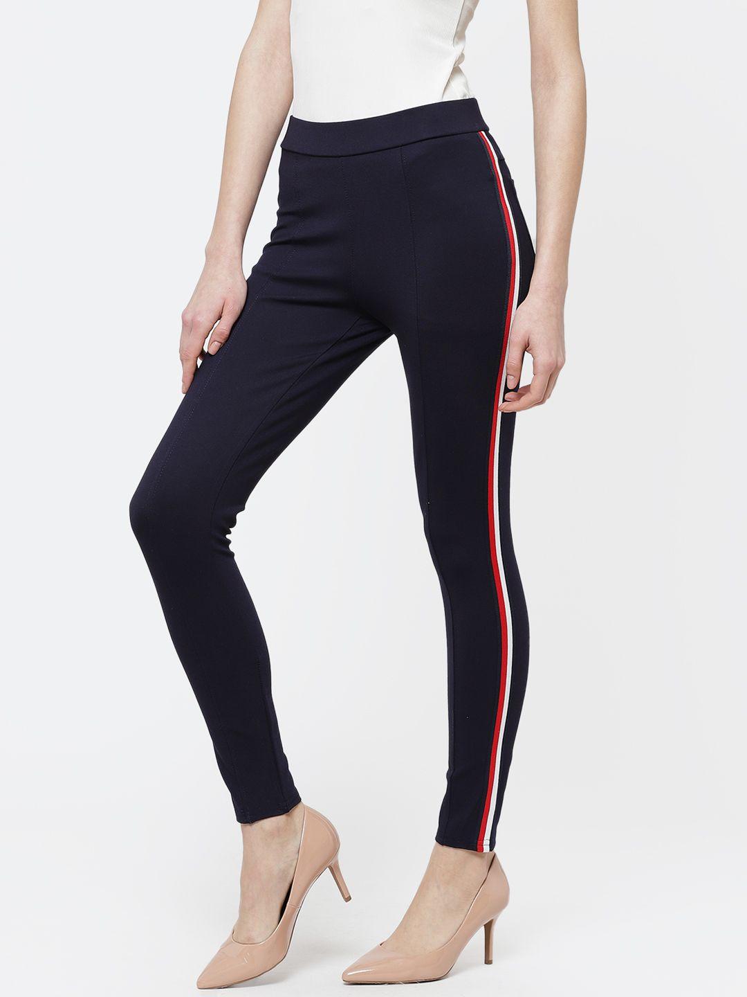 deewa women navy blue solid treggings