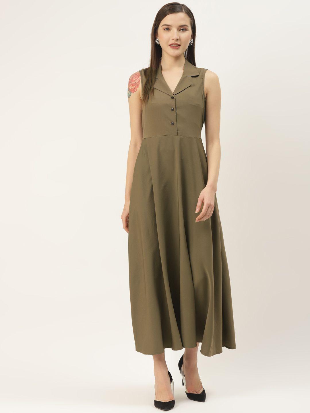 deewa women olive green solid maxi dress