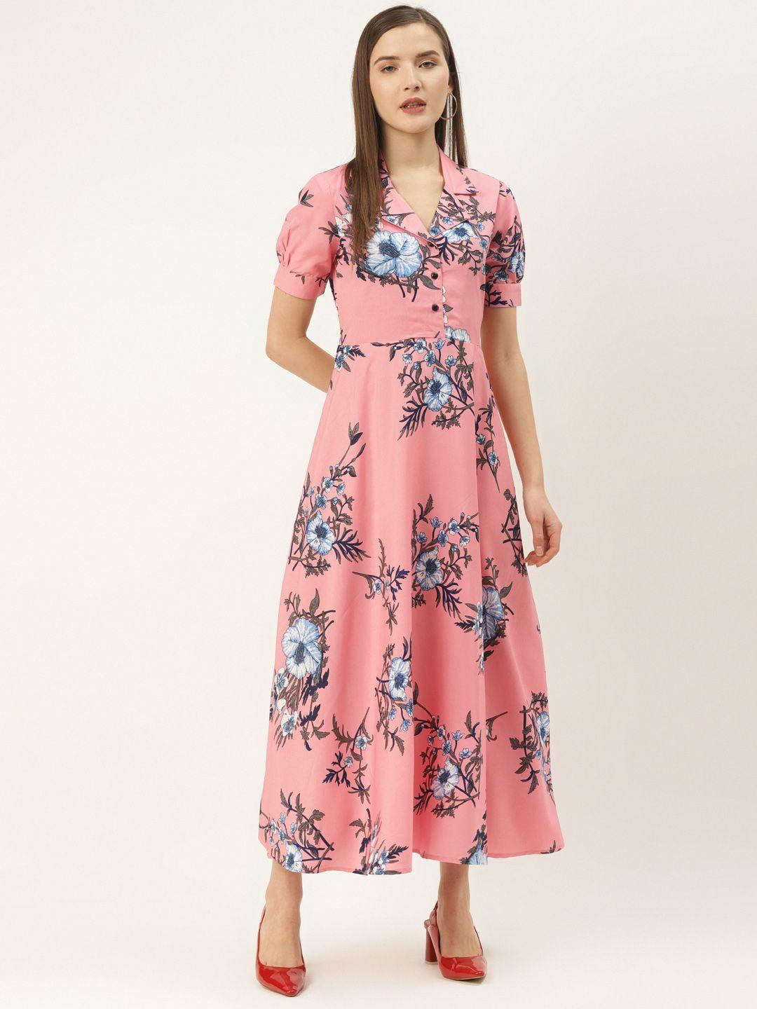 deewa women pink & blue floral printed maxi dress
