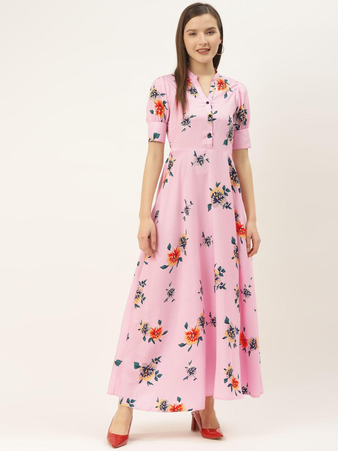 deewa women pink & green floral printed maxi dress