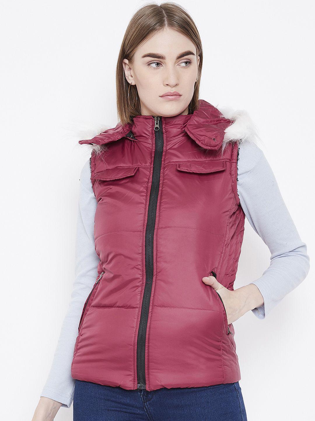 deewa women pink solid hooded parka jacket