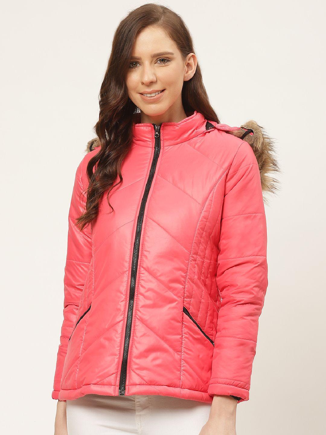 deewa women pink solid parka jacket