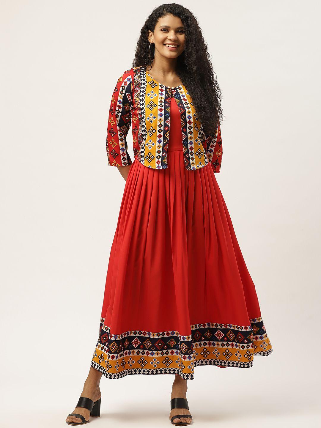 deewa women red & mustard yellow printed maxi dress