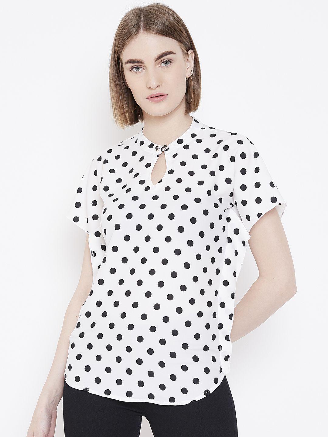 deewa women white & black polka dot top