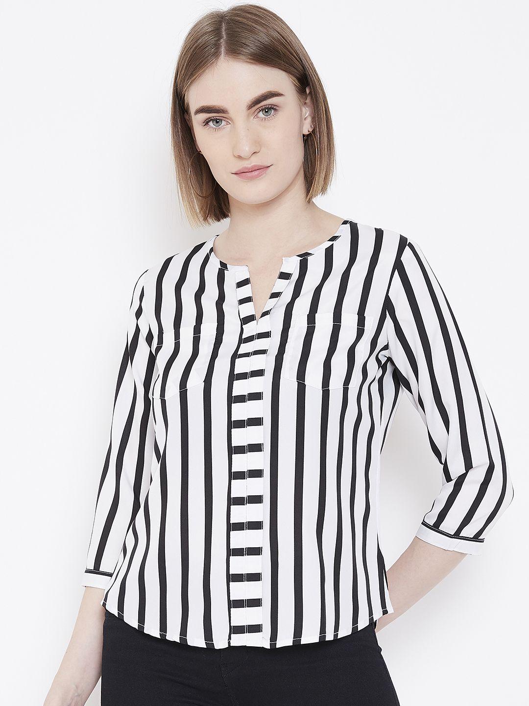 deewa women white & black striped top