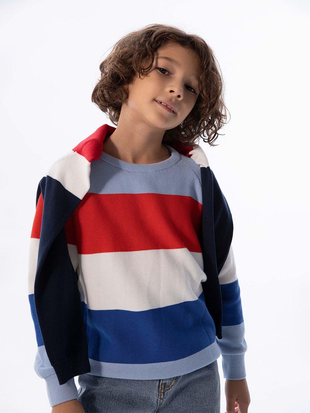 defacto boys blue & white striped cotton pullover