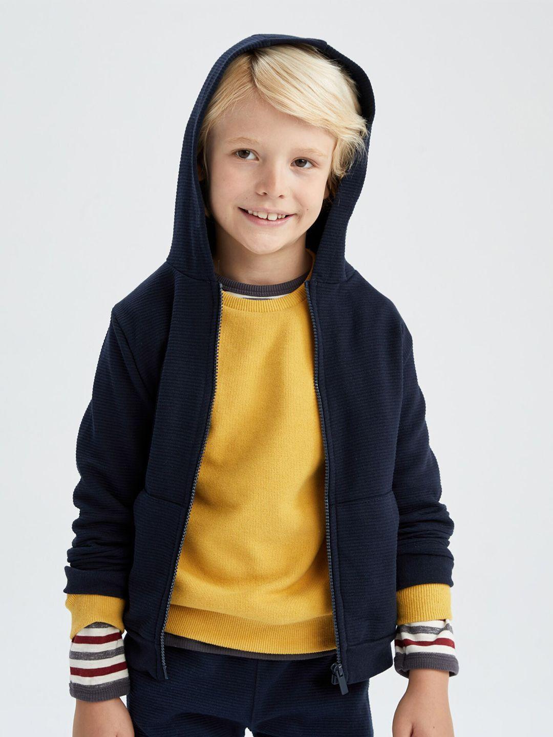 defacto boys navy blue cotton hooded sweaters
