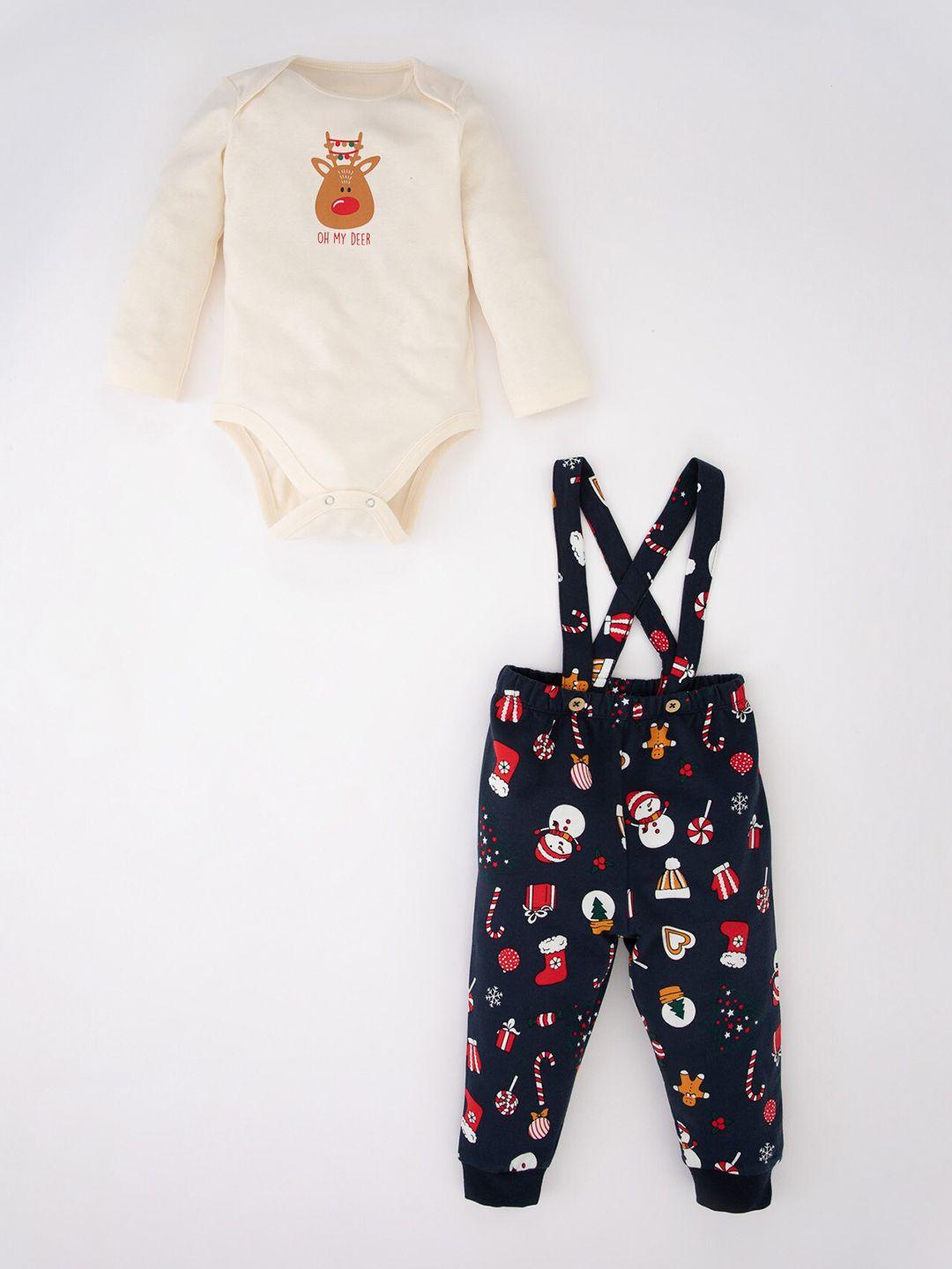 defacto boys printed pure cotton bodysuit with dungaree