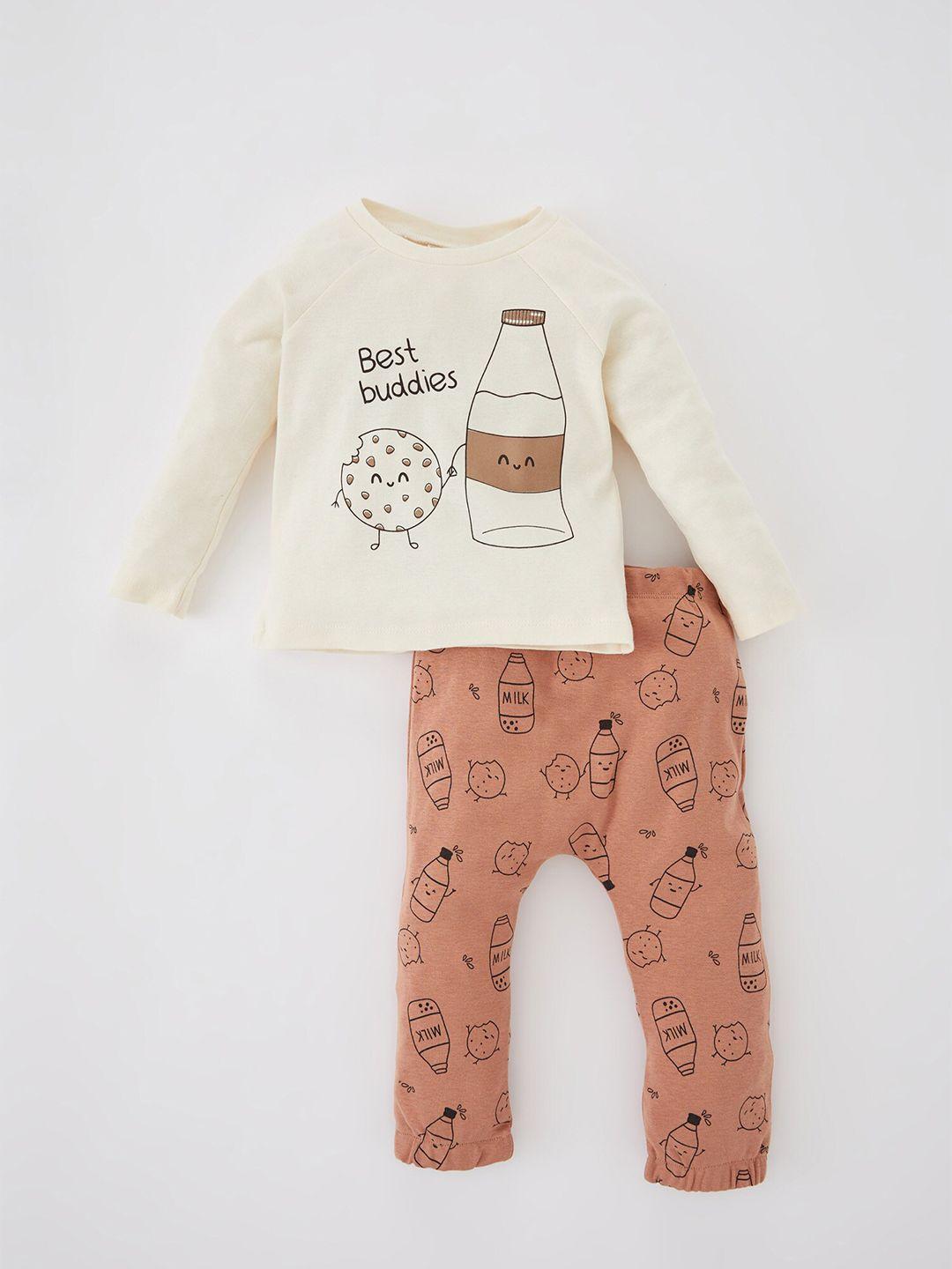 defacto boys printed pure cotton t-shirt with trousers