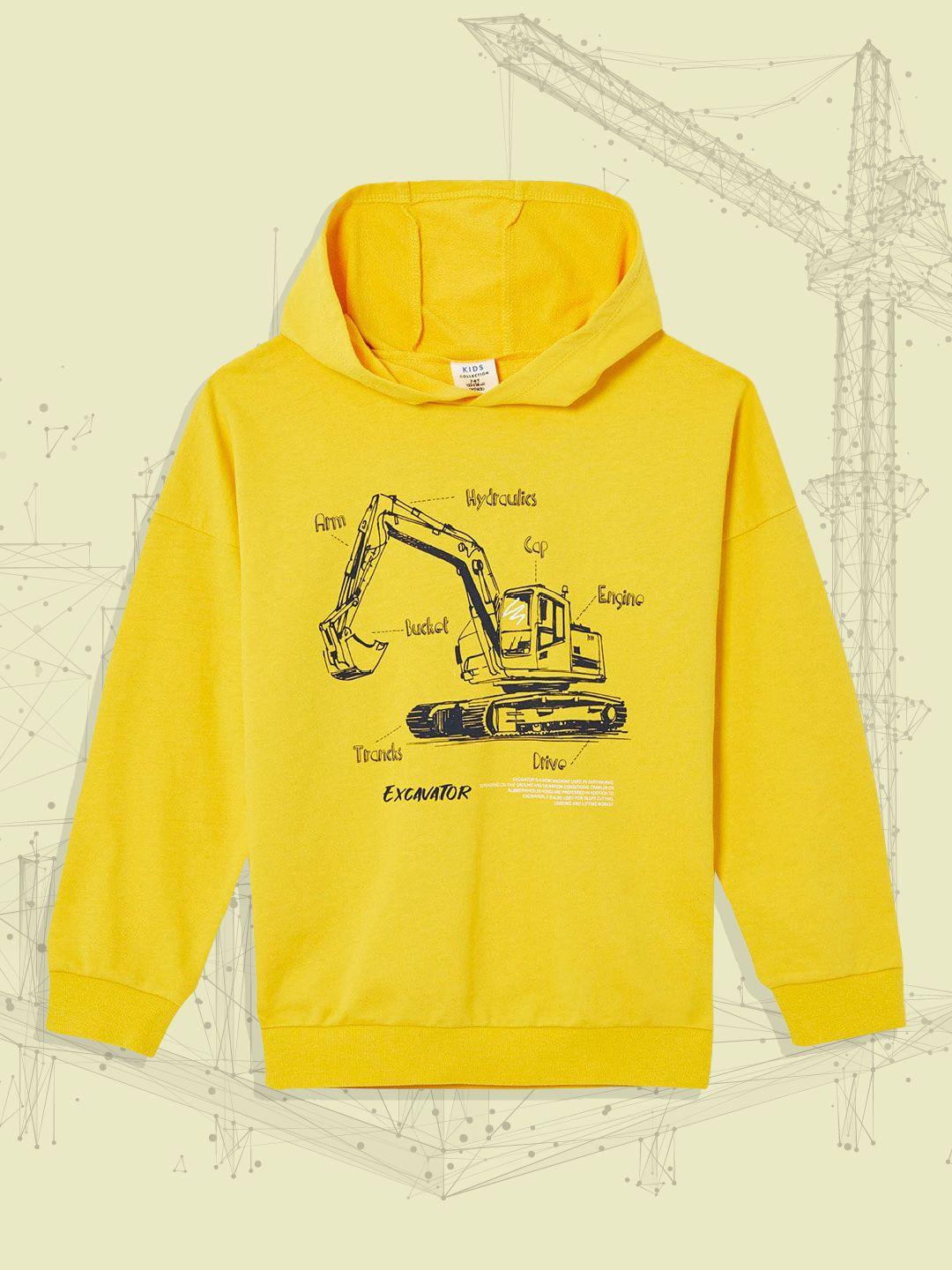 defacto boys yellow & black printed hooded sweatshirt
