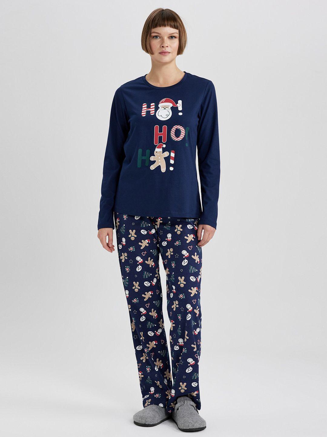 defacto christmas printed pure cotton night suit