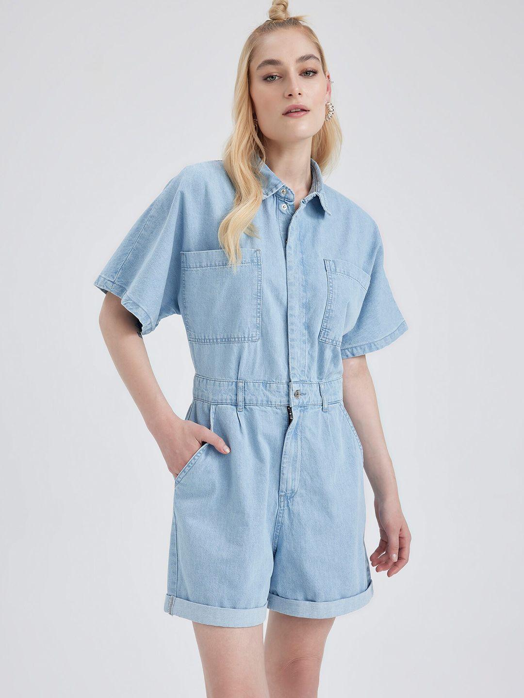 defacto extended sleeves shirt collar playsuit