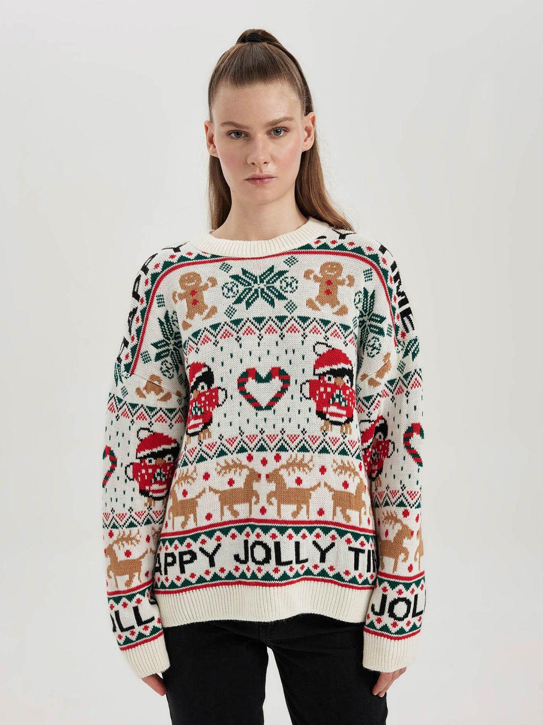 defacto fair isle self design acrylic pullover sweater