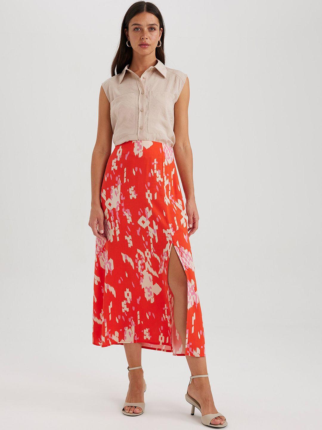 defacto floral printed a-line midi skirt with slit