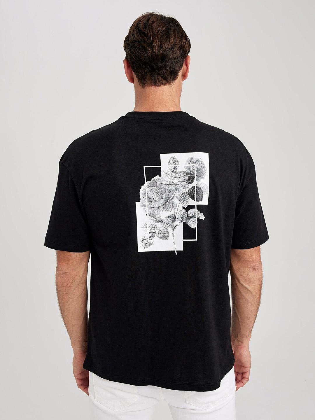 defacto floral printed drop shoulder sleeves pure cotton t-shirt
